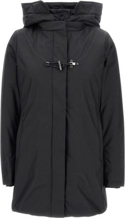 Fay Hooded Black Jacket With Quilted Detailing And Toggle Closure