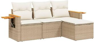 vidaXL Juego De Sof&aacute;s Jard&iacute;n Con Cojines 4 Pzas Rat&aacute;n Sint&eacute;tico Beige Vidaxl