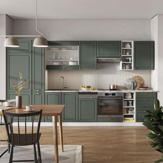 Vicco Mueble De Cocina Fame-line, Verde-dorado Casa De Campo/blanco, 355 Cm Sin Encimera