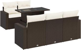 vidaXL Set Sof&aacute;s De Jard&iacute;n 6 Piezas Y Cojines Rat&aacute;n Sint&eacute;tico Marr&oacute;n Vidaxl