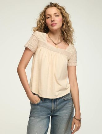 Lucky Brand Womens Lace Trim Swing Top