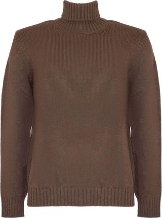 Eleventy Maglione a collo alto con finiture a coste - Marrone