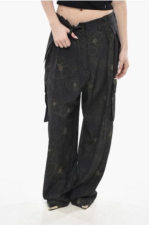 Dries Van Noten Silk Cargo Pants POLKAM with Floral Pattern size 42
