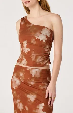 ASTR the Label Adalee One-Shoulder Top in Brown Floral at Nordstrom, Size X-Small