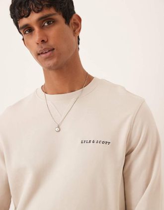 Lyle & Scott Felpa girocollo beige con rovescio a ricci e ricamo-Neutro