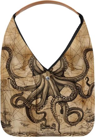 Generic Sea Octopus Nautical Beige Map (1) Reusable Lightweight Grocery Bags - Foldable Into Compact Pouch, Washable & Sturdy, Multipurpose for Shopping and T