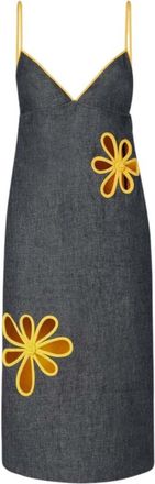 Fendi Blue Embellished V Neck Midi Dress