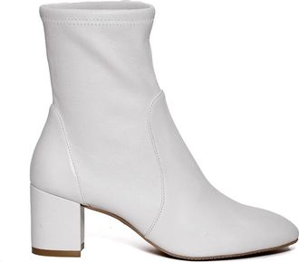 Stuart Weitzman Beige Su&egrave;de Enkellaarsjes - Dames - Laarzen met Hak - Wit - 35 EU - Su&egrave;de - Schoenen