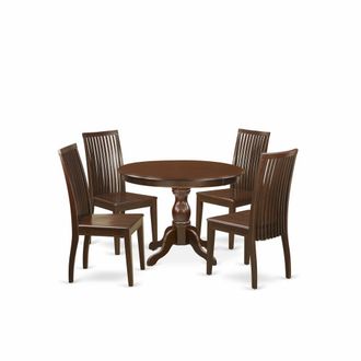 East West Furniture 5 Piece Kitchen Table Set - Mahogany Wood Dining Table and 4 Mahogany Dining Room Chairs