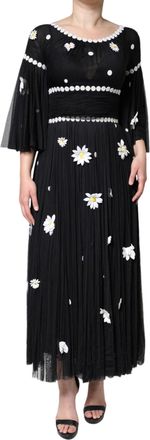 Dolce & Gabbana Womens Black Silk Daisy A-Line Long Maxi Dress