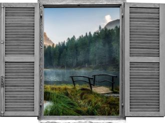 Queence Wandtattoo »Wald am See« Wandsticker, Wandbild, selbstklebend, 3D, Fenster