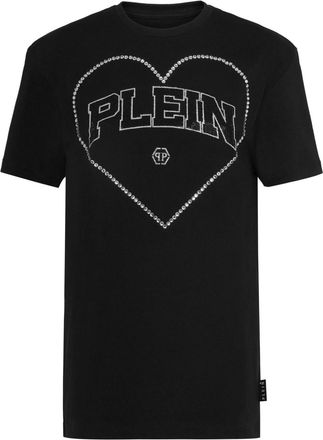 Philipp Plein heart motif cotton T-shirt - women - Cotton - S - Black