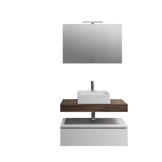 Aquadesign Mueble de ba&ntilde;o de 5 piezas en melamina nogal/blanco