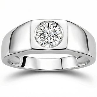 Pompeii3 1 Ct Solitaire Lab Grown Mens Diamond Wedding Ring in 10k White Gold