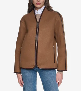 Cole Haan Womens Faux Wool Shearling Jacket - Brown Size Medium