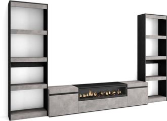 Skraut Home Skraut Home - Muebles De Sal&oacute;n Para Tv, Conjunto De Muebles Comedor, 320x186x35cm, Para Tv Hasta 80, Chimenea El&eacute;ctrica, Estilo Moderno, Gris Cemento