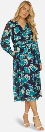 Yumi Floral V-Neck Long Sleeves Wrap Dress in Blue at Nordstrom, Size 12