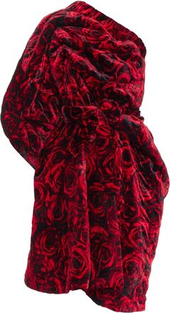 Dries Van Noten Runway Delta red rose velvet quilted one shoulder dress FR38 M