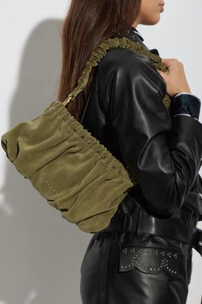 Marni Suede Shoulder Bag With Gathered Detailing, Womens, Green