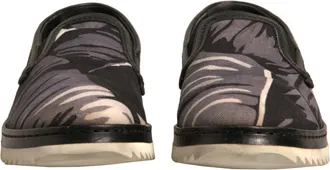 Dolce & Gabbana Black Canvas Tropical Print Slip On Mens Shoes (Pre-Owned)