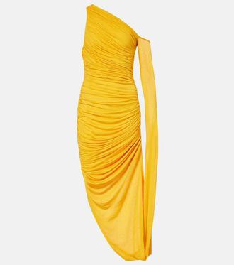 MUGLER Draped one-shoulder jersey maxi dress