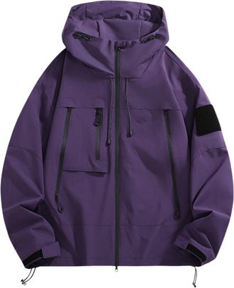 Generic Mens Waterproof jacket Casual Fashion Windproof Long Sleeve Hooded Coat Outdoor Hiking Camping Fishing Jacket waterproof golf jackets 4xl white jacket