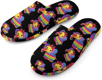Generic Elephant Colorful Rainbow Mens Cotton Slippers Memory Foam Comfort House Shoes Winter Indoor Slipper for Hotel Casa Spa