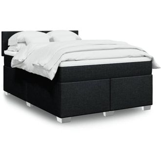 vidaXL Cama Box Spring Con Colch&oacute;n Tela Negro 140x190 Cm