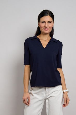 Seidel Moden Poloshirt SEIDEL MODEN, Damen, Gr. 34, navy, Jersey, Obermaterial: 46% Baumwolle, 46% Modal, 8% Elasthan, unifarben, tailliert h&uuml;ftbedeckend, V-Aussch
