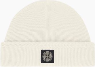 Stone Island Mens Stone Island Ribbed Organic Cotton Beige Beanie Hat - Cream - Size: ONE size