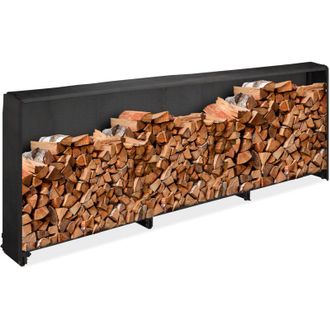 Relaxdays Le&ntilde;ero Con Cubierta, Para Troncos A Partir De 25 Cm, De Hierro, Estante Para Le&ntilde;a, 110 X 322 X 29 Cm, Negro - Relaxdays