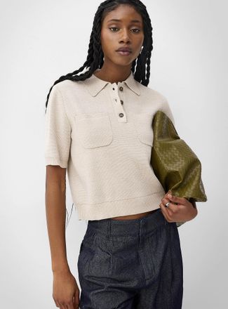 Icone Womens Patch pockets dense knit cropped Polo Shirt shirt