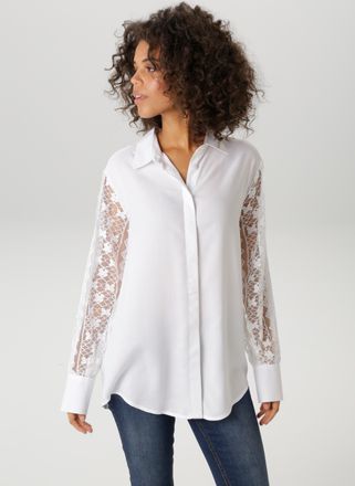 Aniston Hemdbluse ANISTON CASUAL, Damen, Gr. 36, wollwei&szlig;, Web, Obermaterial: 100% Viskose. &Auml;rmel: 60% Baumwolle, 40% Polyamid, unifarben, oversize Po-bedecke