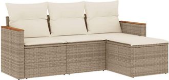 vidaXL Juego De Sof&aacute;s Jard&iacute;n Con Cojines 4 Pzas Rat&aacute;n Sint&eacute;tico Beige Vidaxl