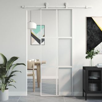Berkfield Home Sliding Door White 76x205 cm Tempered Glass & Aluminium in Black