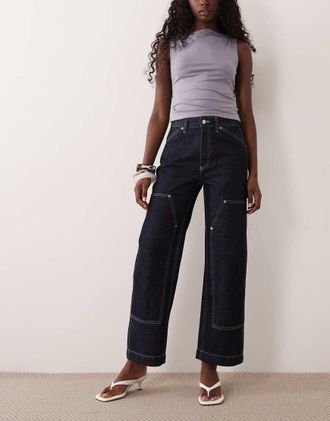 Calvin Klein Jeans jeans carpenter con cuciture a contrasto in denim blu scuro-Blu navy