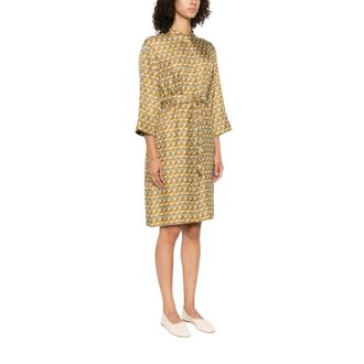 Max Mara Short Dresses, female, Multicolor, Size: S Mandarin Collar Belt Dress