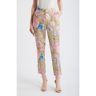 Tahari by ASL Floral Print Pants in Taupe Multi at Nordstrom, Size 10