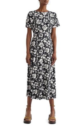 Seasalt Cornwall Mirva Floral Stretch Organic Cotton Jersey Midi Dress in Mallow Vine Inkwell at Nordstrom, Size 16 Us