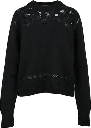 Ermanno Scervino Black Embroidered Viscose-Blend Crewneck Sweater