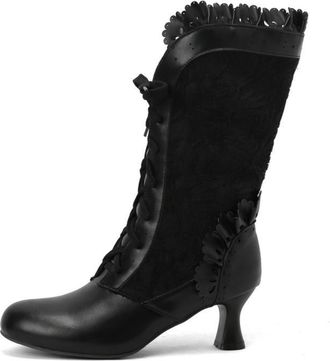 Generic Victorian Boots for Women Vintage Lace Up Mid Calf Boots Low Kitten Heel Cute Boots for Ladies with Side Zipper Comfort Round Toe for Party Prom Eveni