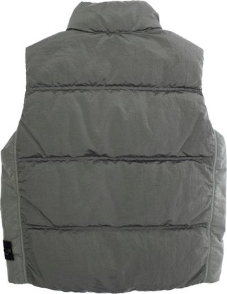 Stone Island Boys Grey Sleeveless Down Jacket With Logo Patch Polyamide Fibers Padded