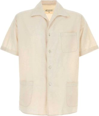 Maison Margiela Short Sleeve Shirts, male, Beige, L, Ivory Acetate Blend Shirt