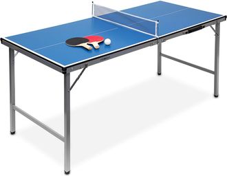 Relaxdays Relaxdays - Mesa Ping Pong Exterior Plegable Con Red, Pelotas Y Raquetas, Madera-metal, Azul, 71 X 67 X 150 Cm
