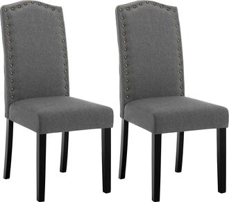 Woltu Woltu Sillas De Comedor Set De 2 Sillas Cocina Asiento Acolchado Tapizado En Lino Estructura De Madera Sill&oacute;n Gris Oscuro A