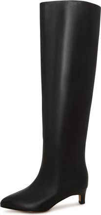 Cesare Gaspari Elegante Leren Hoge Laars - Dames - Laarzen met Hak - Zwart - 40 EU - Leer - Schoenen
