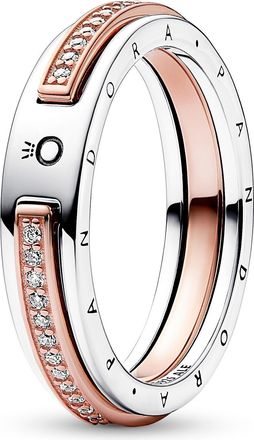 Pandora Signature Two-tone Logo And Pave Ring, Size 58
