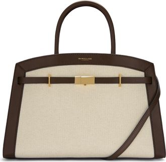 DeMellier The Midi Hudson Canvas & Leather Top Handle Bag in Saltpr/Mocha at Nordstrom