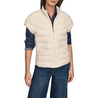 DKNY Cap Sleeve Mixed Media Down Jacket in Cream at Nordstrom, Size X-Small