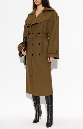 Balmain Wool Coat With Belt, Womens, Brown